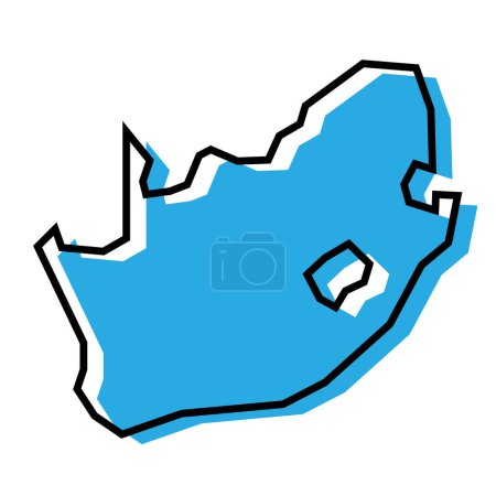 Afrique du Sud carte simplifiée. Silhouette bleue avec contour noir épais isolé sur fond blanc. Icône vectorielle simple