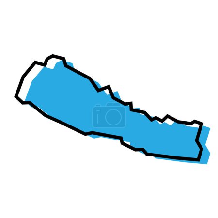 Carte simplifiée du Népal. Silhouette bleue avec contour noir épais isolé sur fond blanc. Icône vectorielle simple