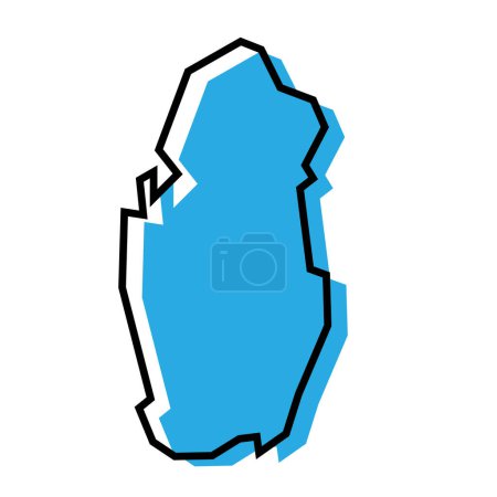Carte simplifiée du Qatar. Silhouette bleue avec contour noir épais isolé sur fond blanc. Icône vectorielle simple
