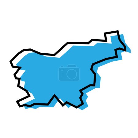 Eslovenia país mapa simplificado. Silueta azul con contorno negro grueso aislado sobre fondo blanco. Icono de vector simple