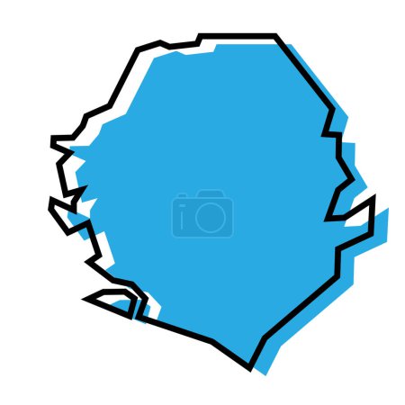 Sierra Leone Land vereinfachte Karte. Blaue Silhouette mit dicken schwarzen Umrissen, isoliert auf weißem Hintergrund. Einfaches Vektorsymbol
