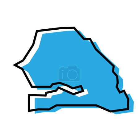 Carte simplifiée du Sénégal. Silhouette bleue avec contour noir épais isolé sur fond blanc. Icône vectorielle simple