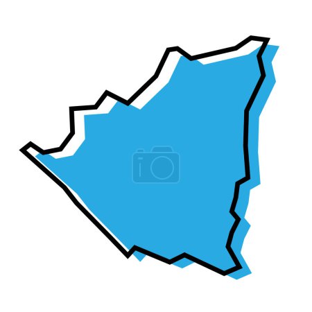 Nicaragua country simplified map. Blue silhouette with thick black contour outline isolated on white background. Simple vector icon