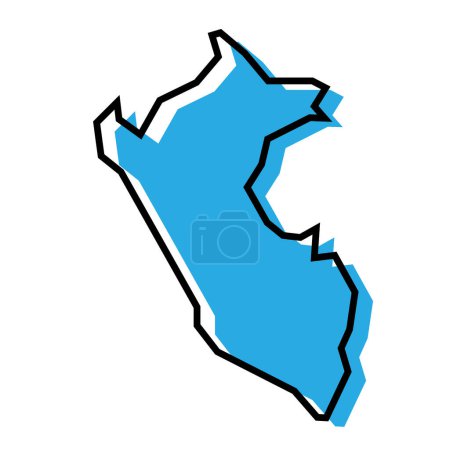 Peru country simplified map. Blue silhouette with thick black contour outline isolated on white background. Simple vector icon