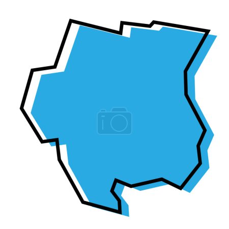 Carte simplifiée du Suriname. Silhouette bleue avec contour noir épais isolé sur fond blanc. Icône vectorielle simple