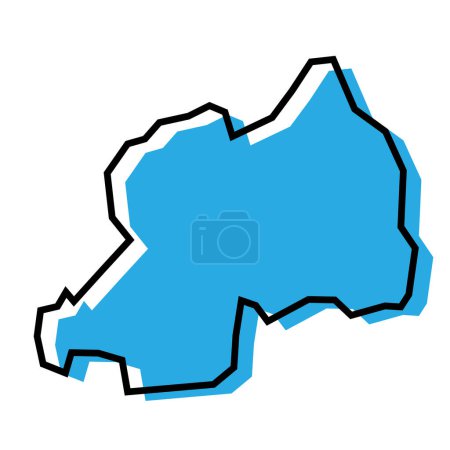Rwanda country simplified map. Blue silhouette with thick black contour outline isolated on white background. Simple vector icon
