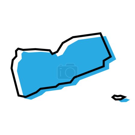 Yemen country simplified map. Blue silhouette with thick black contour outline isolated on white background. Simple vector icon