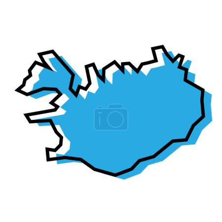 Iceland country simplified map. Blue silhouette with thick black contour outline isolated on white background. Simple vector icon
