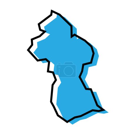 Guyana country simplified map. Blue silhouette with thick black contour outline isolated on white background. Simple vector icon
