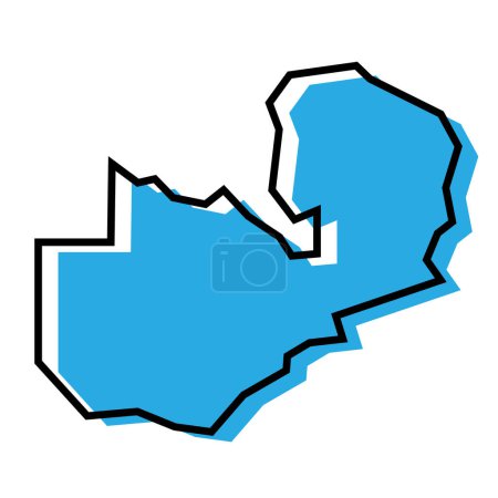 Zambia país mapa simplificado. Silueta azul con contorno negro grueso aislado sobre fondo blanco. Icono de vector simple