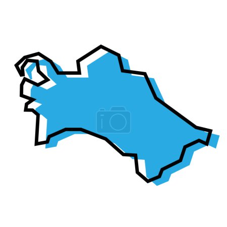 Carte simplifiée du Turkménistan. Silhouette bleue avec contour noir épais isolé sur fond blanc. Icône vectorielle simple