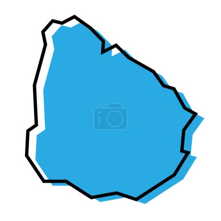 Carte simplifiée du pays Uruguay. Silhouette bleue avec contour noir épais isolé sur fond blanc. Icône vectorielle simple