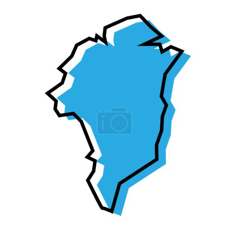Greenland simplified map. Blue silhouette with thick black contour outline isolated on white background. Simple vector icon