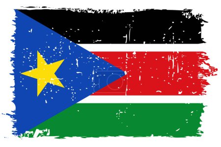 South Sudan flag - vector flag with stylish scratch effect and white grunge frame.