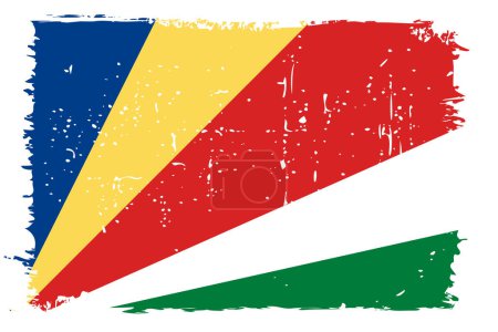 Seychellen Flagge - Vektor Flagge mit stylischem Scratch Effekt und weißem Grunge Rahmen.