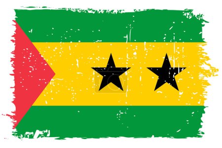 Bandera de Santo Tomé y Príncipe - bandera vectorial con efecto de arañazo elegante y marco grunge blanco.