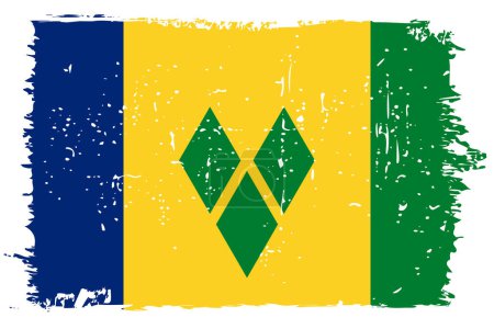 Bandera de San Vicente y las Granadinas - bandera vectorial con efecto de arañazo elegante y marco grunge blanco.