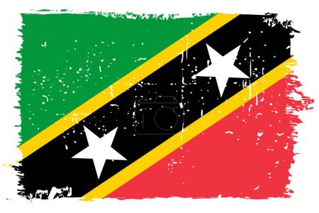 Flagge von St. Kitts und Nevis - Vektorfahne mit stylischem Scratch-Effekt und weißem Grunge-Rahmen.