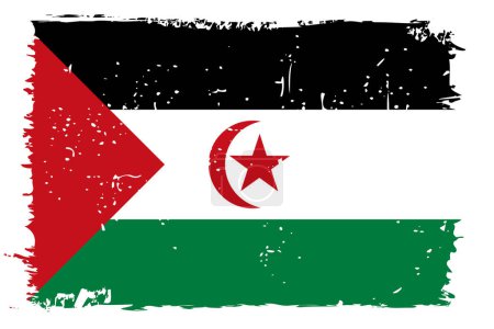 Drapeau de la République arabe sahraouie démocratique - drapeau vectoriel avec effet rayure élégant et cadre grunge blanc.