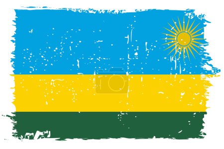 Bandera de Ruanda - bandera vectorial con efecto de arañazo elegante y marco grunge blanco.