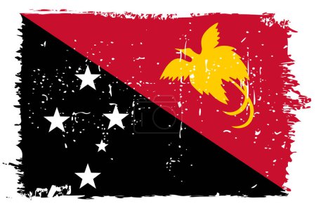 Bandera de Papúa Nueva Guinea - bandera vectorial con efecto de arañazo elegante y marco grunge blanco.