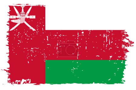 Drapeau Oman - drapeau vectoriel avec effet scratch élégant et cadre grunge blanc.