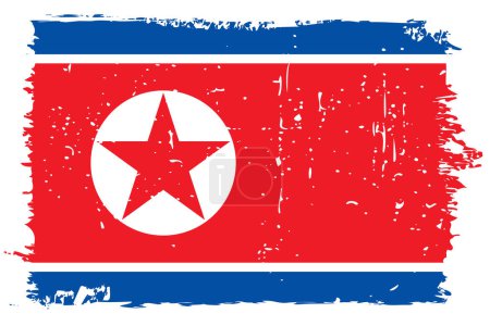 Bandera de Corea del Norte - bandera vectorial con efecto de arañazo elegante y marco grunge blanco.