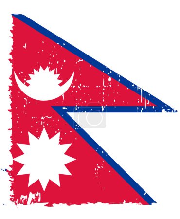 Bandera de Nepal - bandera vectorial con efecto de arañazo elegante y marco grunge blanco.