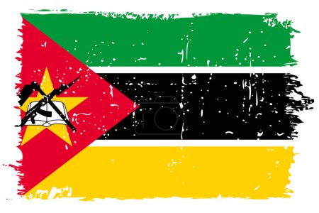 Mosambik Flagge - Vektorfahne mit stylischem Scratch-Effekt und weißem Grunge-Rahmen.