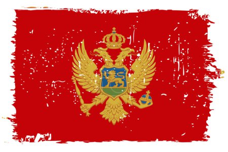 Bandera de Montenegro - bandera vectorial con efecto de arañazo elegante y marco grunge blanco.