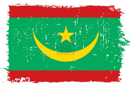 Bandera de Mauritania - bandera vectorial con efecto de arañazo elegante y marco grunge blanco.