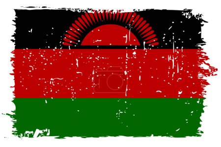 Bandera de Malawi - bandera vectorial con efecto de arañazo elegante y marco grunge blanco.