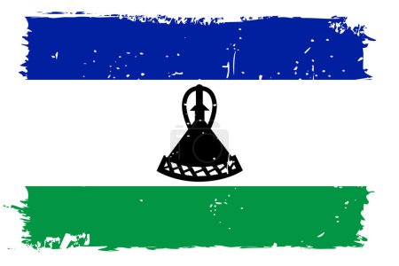 Bandera Lesotho - bandera vectorial con efecto de arañazo elegante y marco grunge blanco.