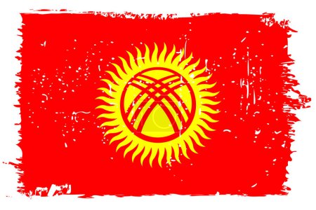 Kyrgyzstan flag - vector flag with stylish scratch effect and white grunge frame.