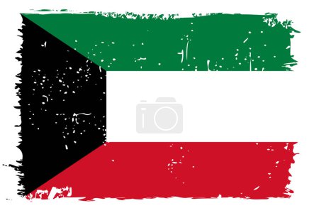 Bandera de Kuwait - bandera vectorial con efecto de arañazo elegante y marco grunge blanco.