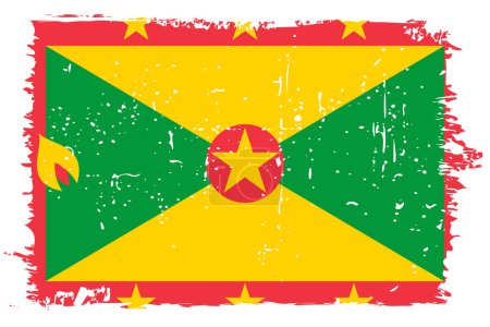 Grenada Flagge - Vektor Flagge mit stylischem Scratch Effekt und weißem Grunge Rahmen.