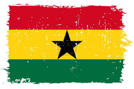 Bandera de Ghana - bandera vectorial con efecto de arañazo elegante y marco grunge blanco.