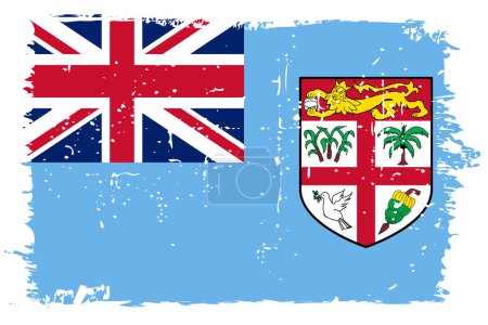 Bandera de Fiyi - bandera vectorial con efecto de arañazo elegante y marco grunge blanco.