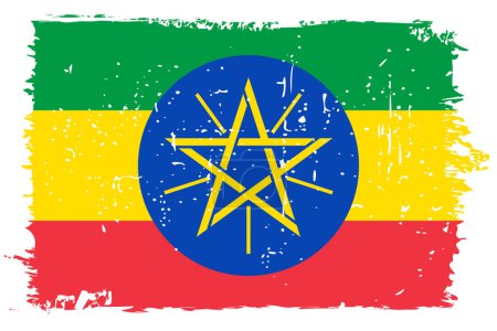 Äthiopien Flagge - Vektorfahne mit stylischem Scratch-Effekt und weißem Grunge-Rahmen.