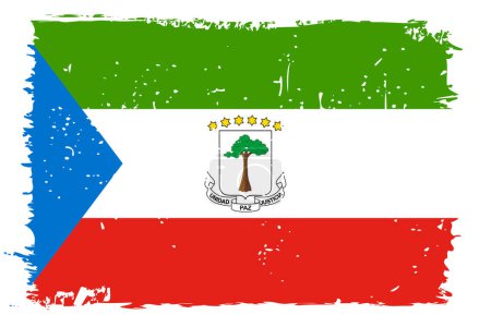 Bandera de Guinea Ecuatorial - bandera vectorial con efecto de arañazo elegante y marco grunge blanco.