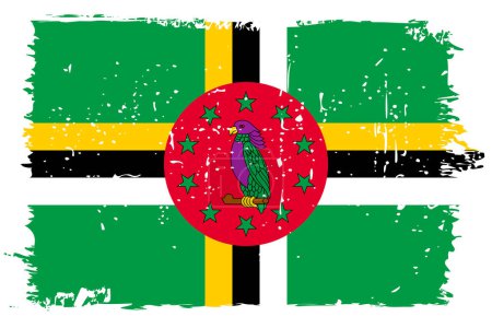 Dominica Flagge - Vektorfahne mit stylischem Scratch-Effekt und weißem Grunge-Rahmen.