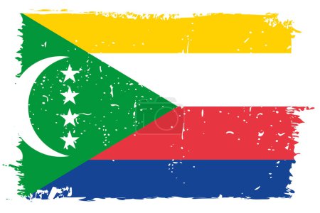 Drapeau Comores - drapeau vectoriel avec effet scratch élégant et cadre grunge blanc.