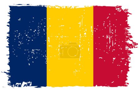 Tschad-Flagge - Vektor-Flagge mit stylischem Scratch-Effekt und weißem Grunge-Rahmen.