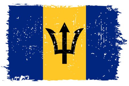 Bandera de Barbados - bandera vectorial con efecto de arañazo elegante y marco grunge blanco.