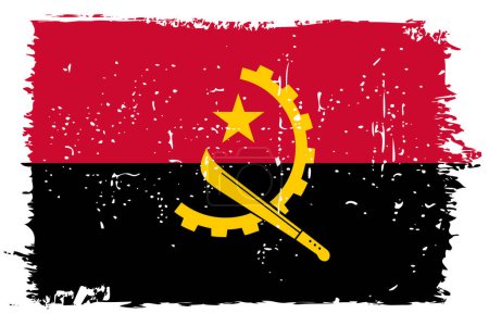 Angola Flagge - Vektorfahne mit stylischem Scratch-Effekt und weißem Grunge-Rahmen.