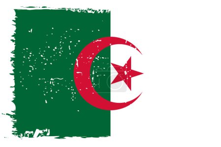 Bandera de Argelia - bandera vectorial con efecto de arañazo elegante y marco grunge blanco.