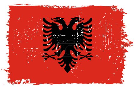 Albanien-Flagge - Vektorfahne mit stylischem Scratch-Effekt und weißem Grunge-Rahmen.
