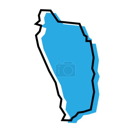 Dominique pays carte simplifiée. Silhouette bleue avec contour noir épais isolé sur fond blanc. Icône vectorielle simple
