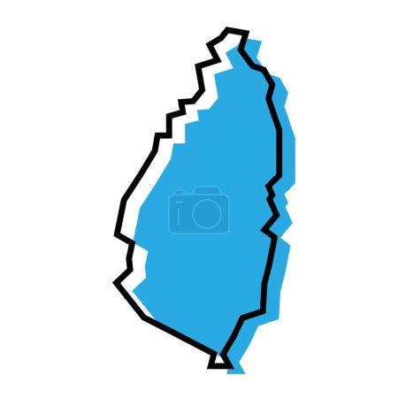 Santa Lucía país mapa simplificado. Silueta azul con contorno negro grueso aislado sobre fondo blanco. Icono de vector simple