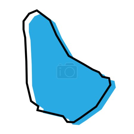 Barbados país mapa simplificado. Silueta azul con contorno negro grueso aislado sobre fondo blanco. Icono de vector simple